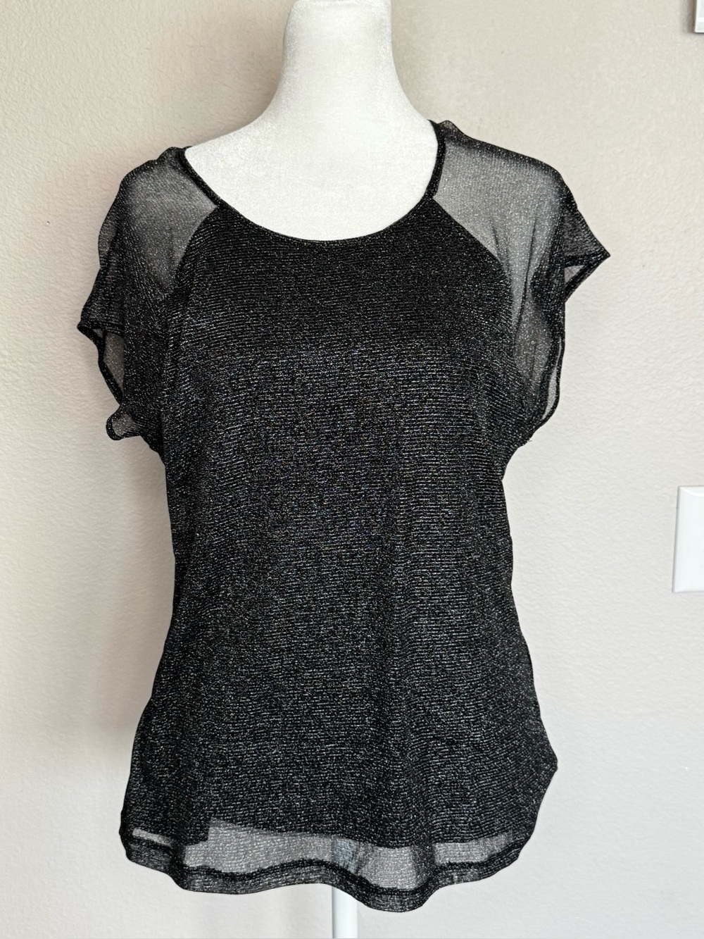 Banana Republic - Black Sheer Sleeve Metallic Knit Women’s Top. Size large